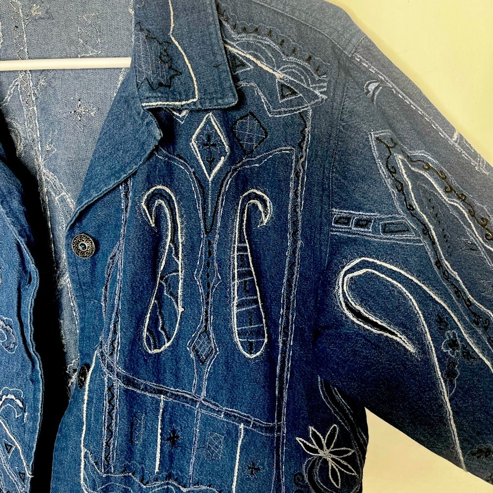 Flashback Blue Denim Button Down Jacket Large - image 8